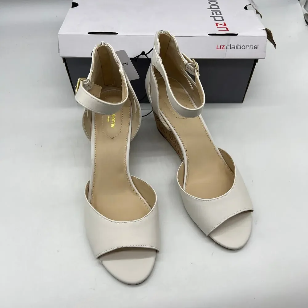 Liz Claiborne Womens Octavia Wedge Sandals White Size 11M